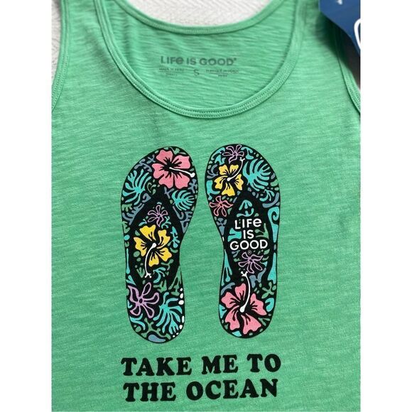 Life is Good Women’s SMALL “Take Me To The Ocean” Flip Flop Tank Top - Picture 3 of 8
